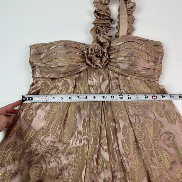 Betsy & Adam Y2K Gold Babydoll Mini Dress 10 Ruffled Fairycore New Years Party - Picture 8 of 13